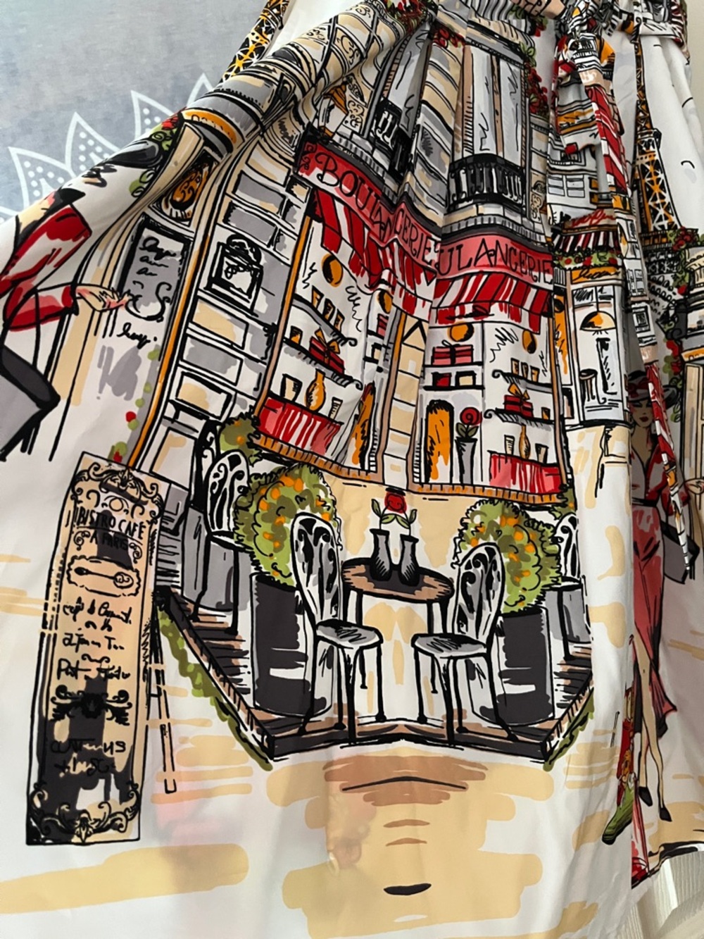 White A-Line Midi Skirt with Illustration Print - Picture 2 of 2